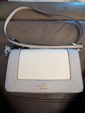 kate spade Pebbled Leather Crossbody in Light Gray and Cream